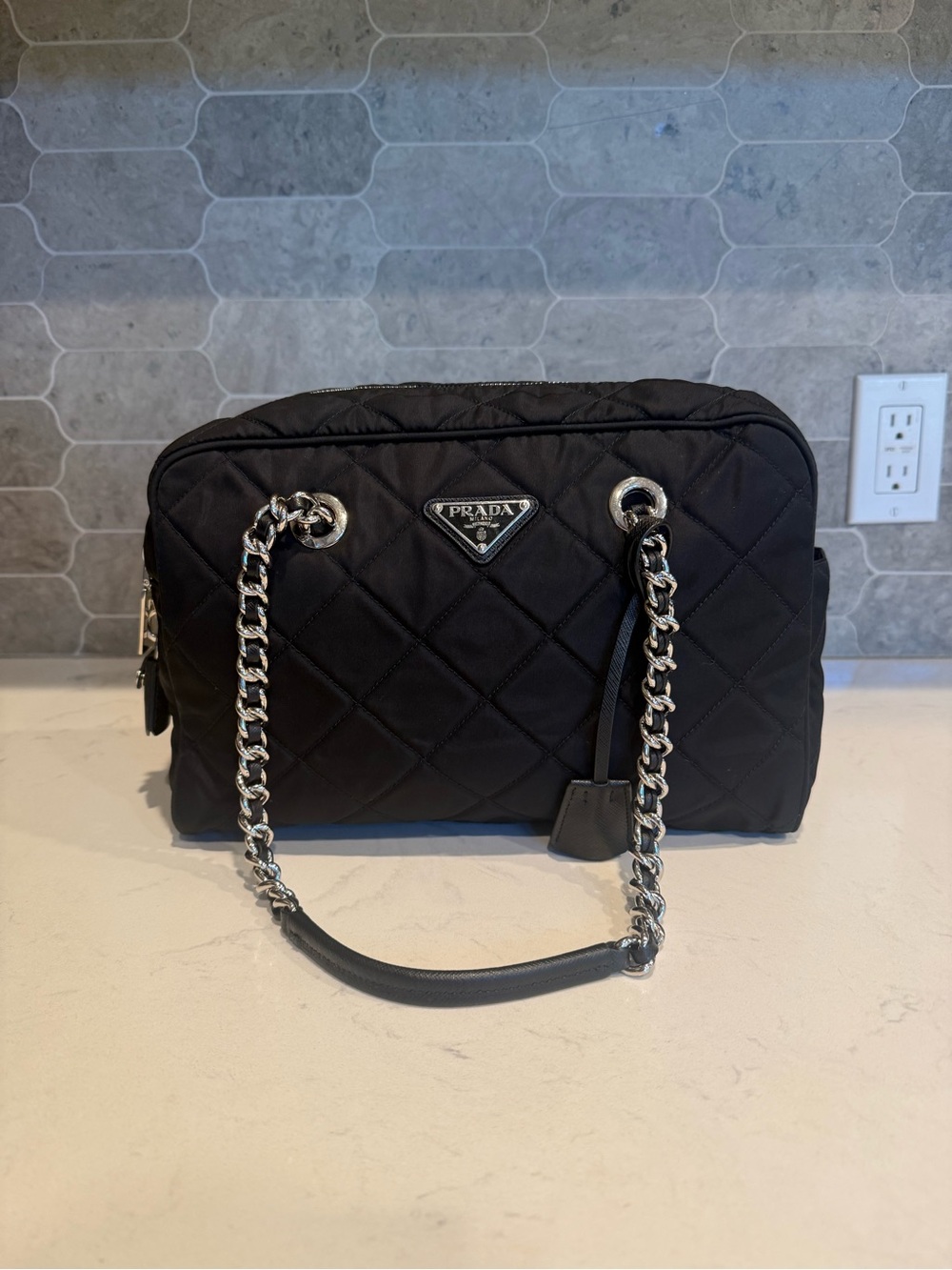 Prada Nylon Tessuto Impuntu Quilted Shoulder Bag Black